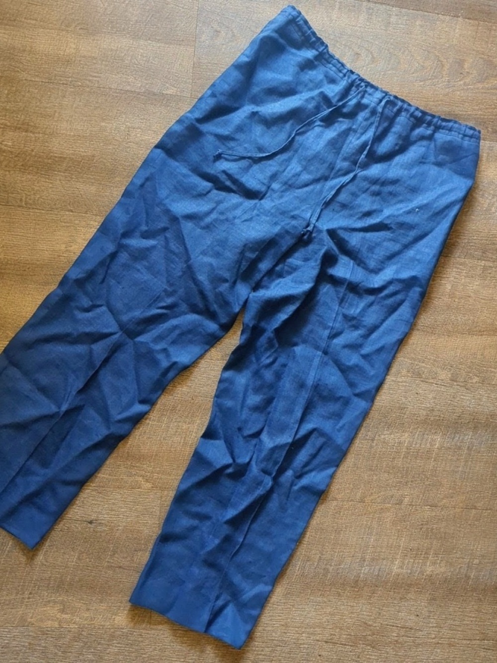 Jennifer Moore Navy Blue 100% Linen Straight Leg Pull On Pants Size 10
